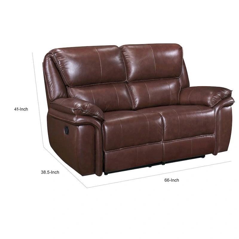 Jack, 66-calowa ręcznie rozkładana sofa dwuosobowa z pluszowej brązowej skóry licowej, drewniana