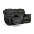 Crew leren elektrische relax-tweezitsbank met zero-gravityfunctie, console, elektrische hoofdsteunen en lendensteun van Flexsteel