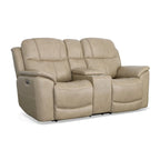 Crew leren elektrische relax-tweezitsbank met zero-gravityfunctie, console, elektrische hoofdsteunen en lendensteun van Flexsteel
