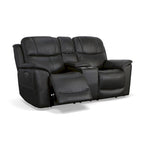 Crew leren elektrische relax-tweezitsbank met zero-gravityfunctie, console, elektrische hoofdsteunen en lendensteun van Flexsteel