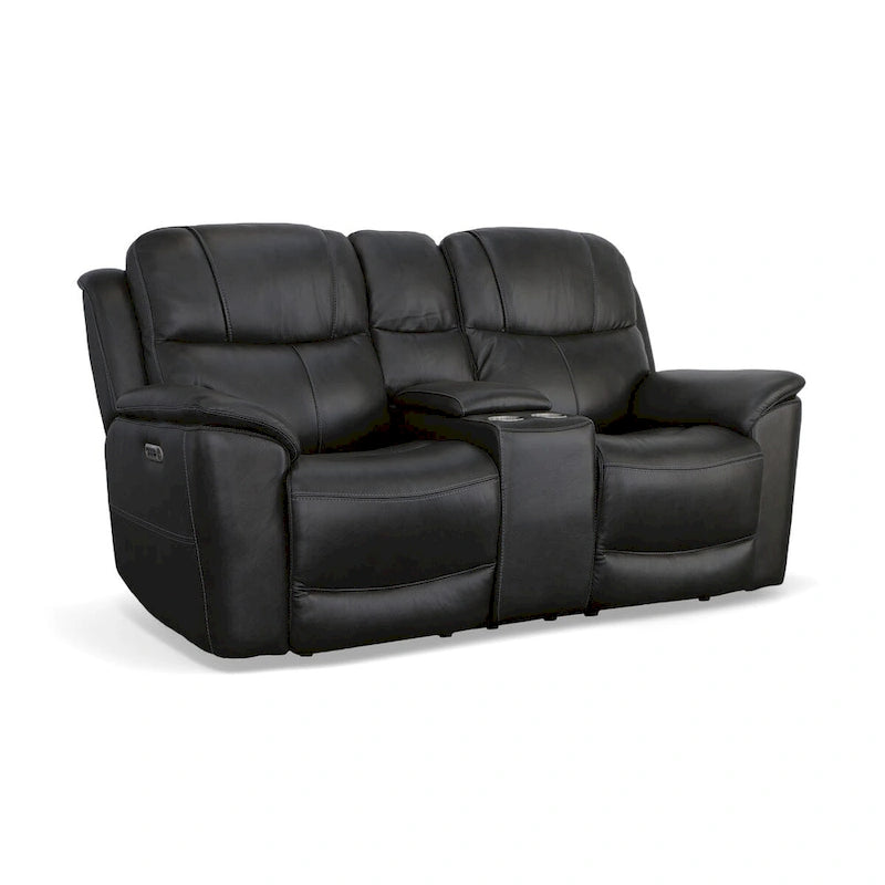Crew leren elektrische relax-tweezitsbank met zero-gravityfunctie, console, elektrische hoofdsteunen en lendensteun van Flexsteel