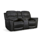 Crew leren elektrische relax-tweezitsbank met zero-gravityfunctie, console, elektrische hoofdsteunen en lendensteun van Flexsteel