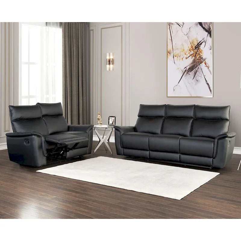 Furniture of America Marty modernes 2-teiliges Wohnzimmer-Sofa-Set in Lederoptik mit manueller Relaxfunktion