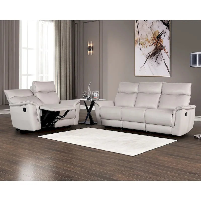 Furniture of America Marty modernes 2-teiliges Wohnzimmer-Sofa-Set in Lederoptik mit manueller Relaxfunktion