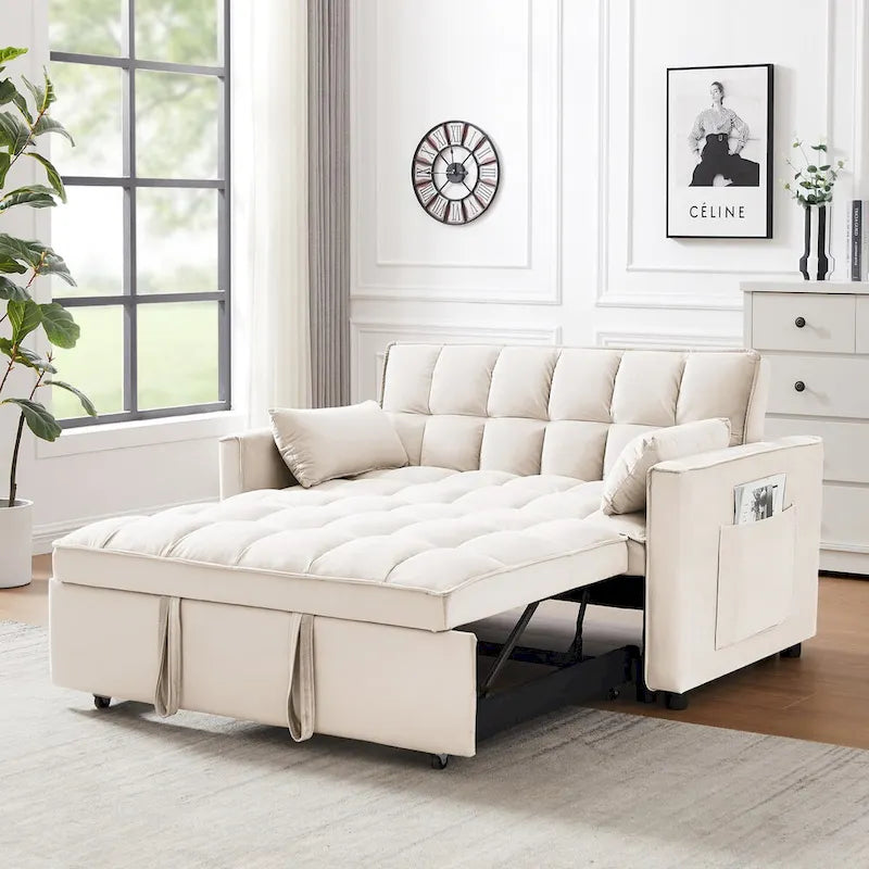 Modernes Zweisitzer-Futon-Sofa aus Samt, ausziehbares Schlafsofa, kleines Zweisitzer-Sofa
