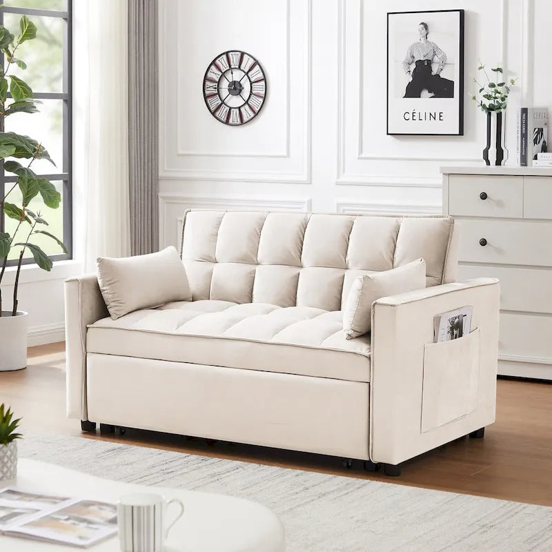 Modernes Zweisitzer-Futon-Sofa aus Samt, ausziehbares Schlafsofa, kleines Zweisitzer-Sofa