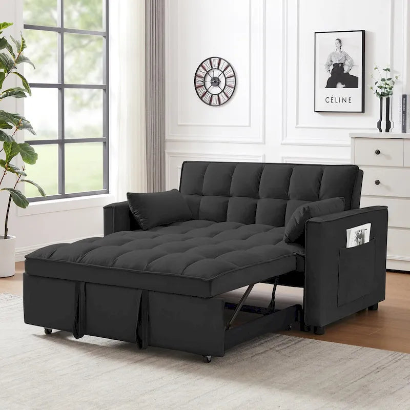 Modernes Zweisitzer-Futon-Sofa aus Samt, ausziehbares Schlafsofa, kleines Zweisitzer-Sofa