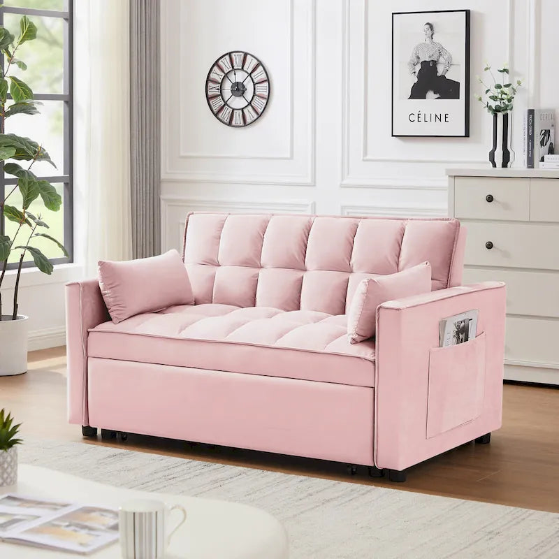 Modernes Zweisitzer-Futon-Sofa aus Samt, ausziehbares Schlafsofa, kleines Zweisitzer-Sofa