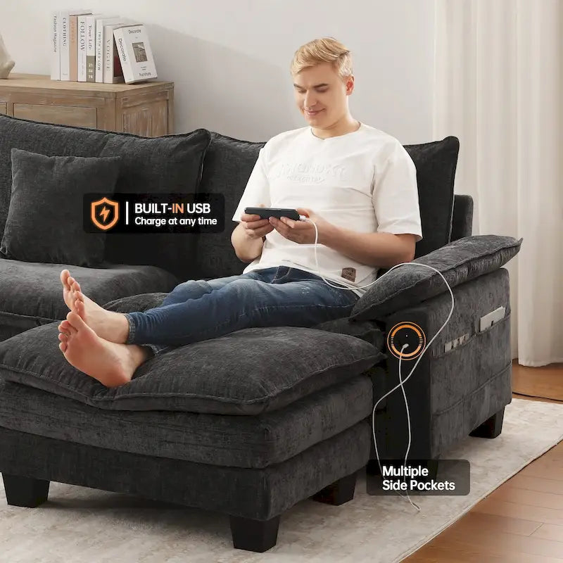 Ensembles de meubles de salon, canapé sectionnel modulable avec pouf pour le salon, canapé convertible