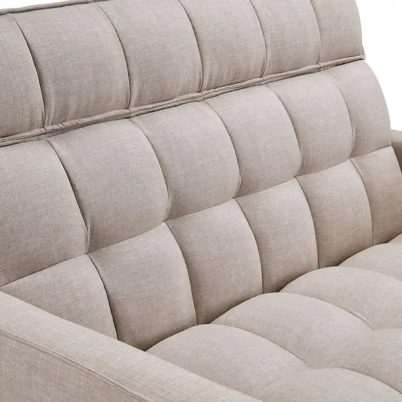 Nowoczesna rozkładana sofa dwuosobowa o długości 76.5, z pikowanym obiciem, funkcją spania i rozkładanym siedziskiem