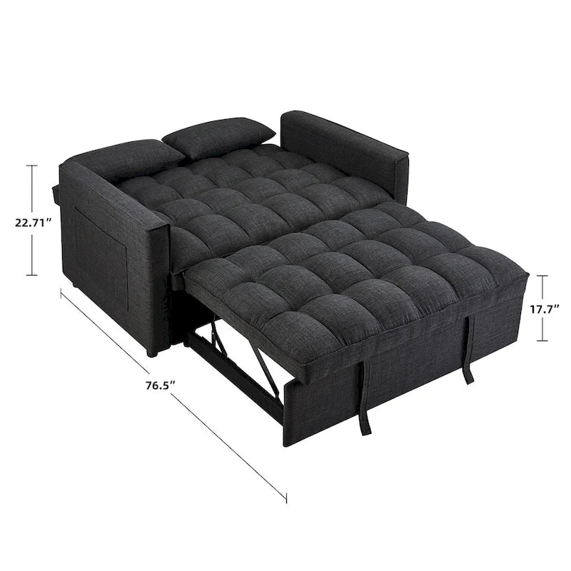 Nowoczesna rozkładana sofa dwuosobowa o długości 76.5, z pikowanym obiciem, funkcją spania i rozkładanym siedziskiem