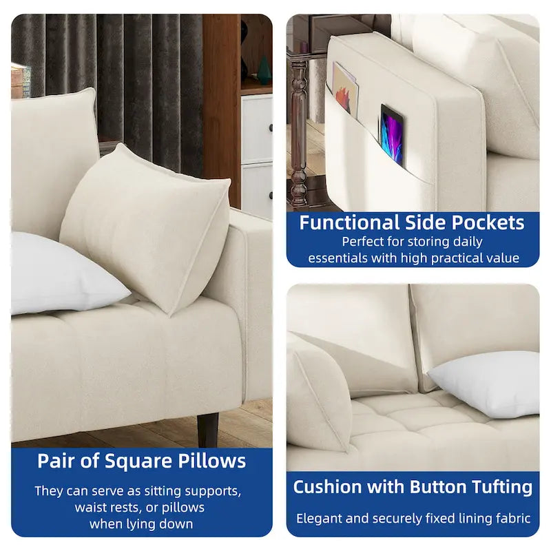 Moasis 56 Velvet Tufted Loveseat Sofa with Button Tufted Seat and Side Storage Pocket