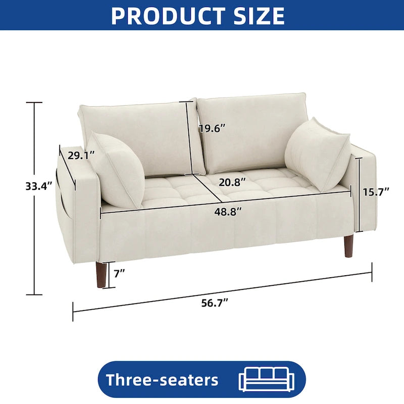 Moasis 56 Velvet Tufted Loveseat Sofa with Button Tufted Seat and Side Storage Pocket