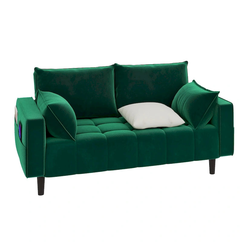 Moasis 56 Velvet Tufted Loveseat Sofa with Button Tufted Seat and Side Storage Pocket