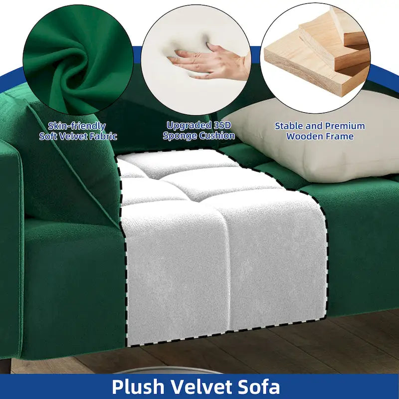 Moasis 56 Velvet Tufted Loveseat Sofa with Button Tufted Seat and Side Storage Pocket