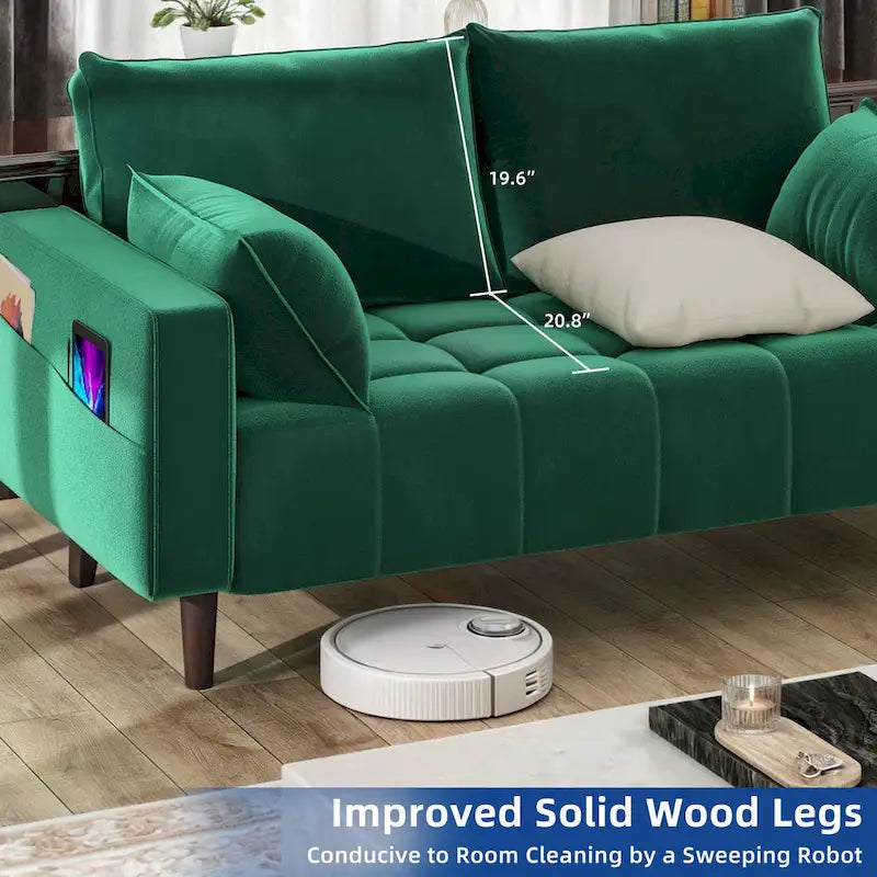 Moasis 56 Velvet Tufted Loveseat Sofa with Button Tufted Seat and Side Storage Pocket