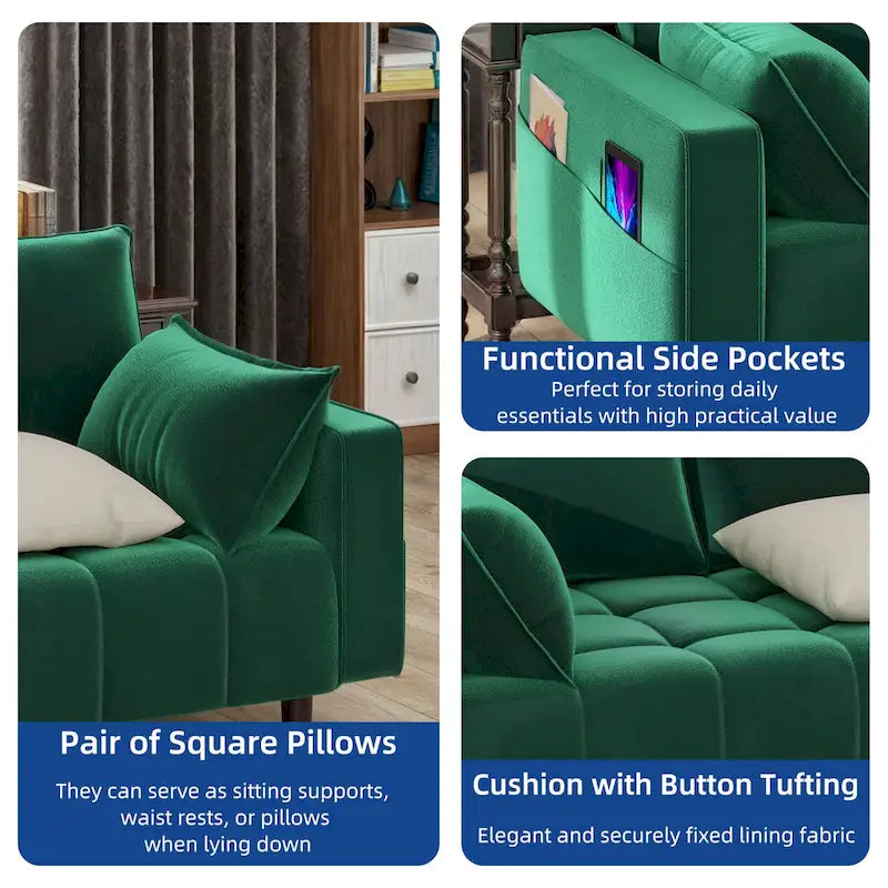 Moasis 56 Velvet Tufted Loveseat Sofa with Button Tufted Seat and Side Storage Pocket