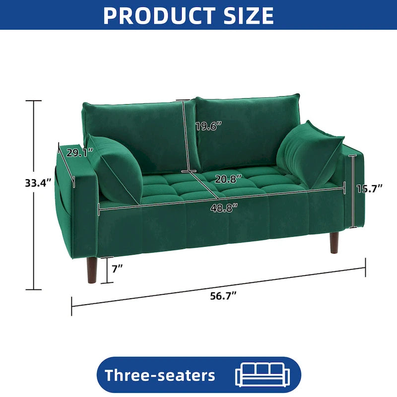 Moasis 56 Velvet Tufted Loveseat Sofa with Button Tufted Seat and Side Storage Pocket