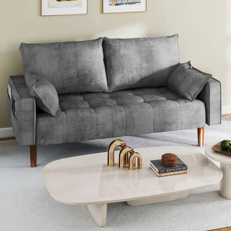 Moasis 56 Velvet Tufted Loveseat Sofa with Button Tufted Seat and Side Storage Pocket