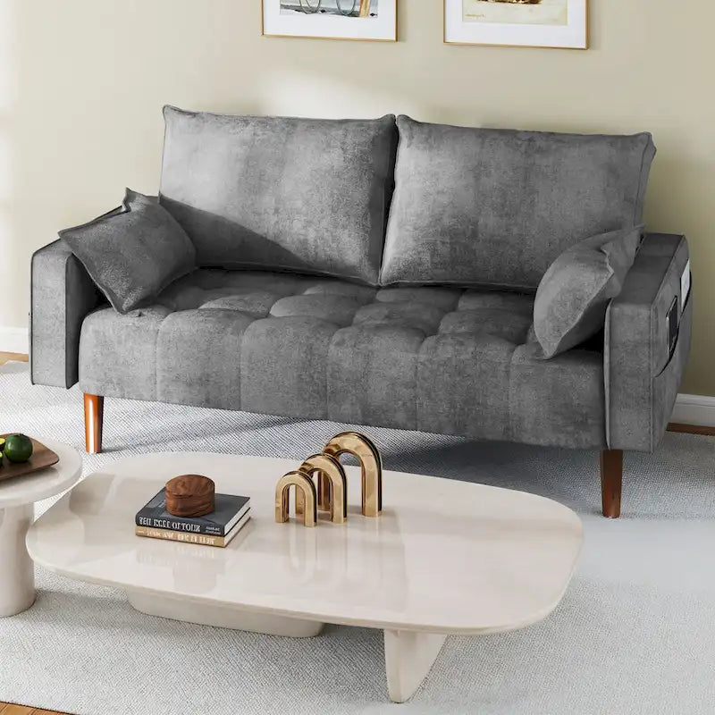 Moasis 56 Velvet Tufted Loveseat Sofa with Button Tufted Seat and Side Storage Pocket