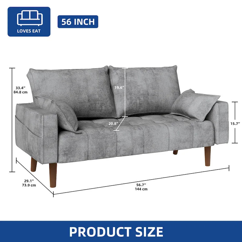 Moasis 56 Velvet Tufted Loveseat Sofa with Button Tufted Seat and Side Storage Pocket