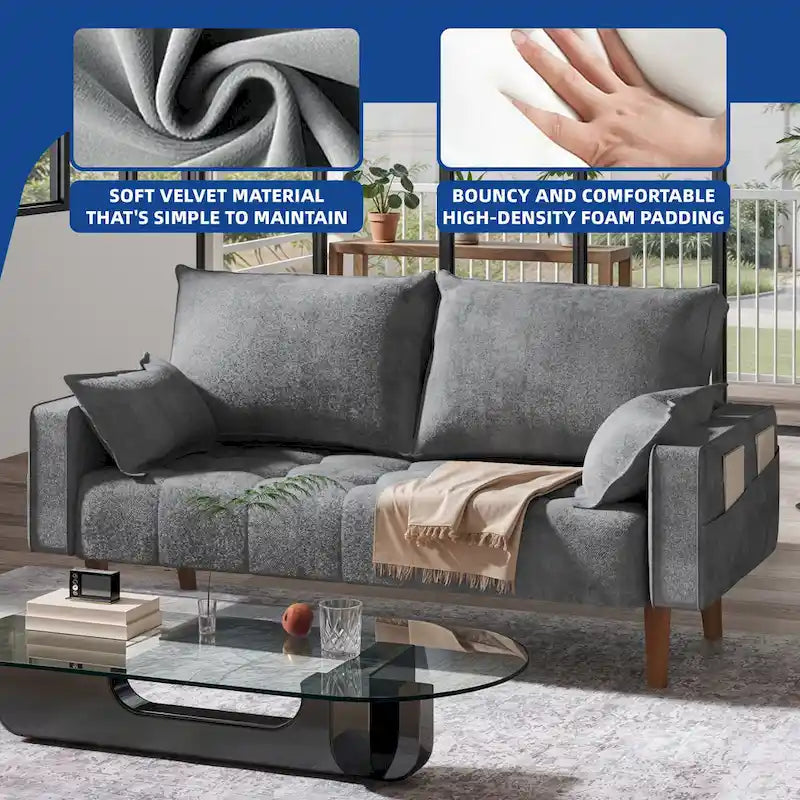 Moasis 56 Velvet Tufted Loveseat Sofa with Button Tufted Seat and Side Storage Pocket