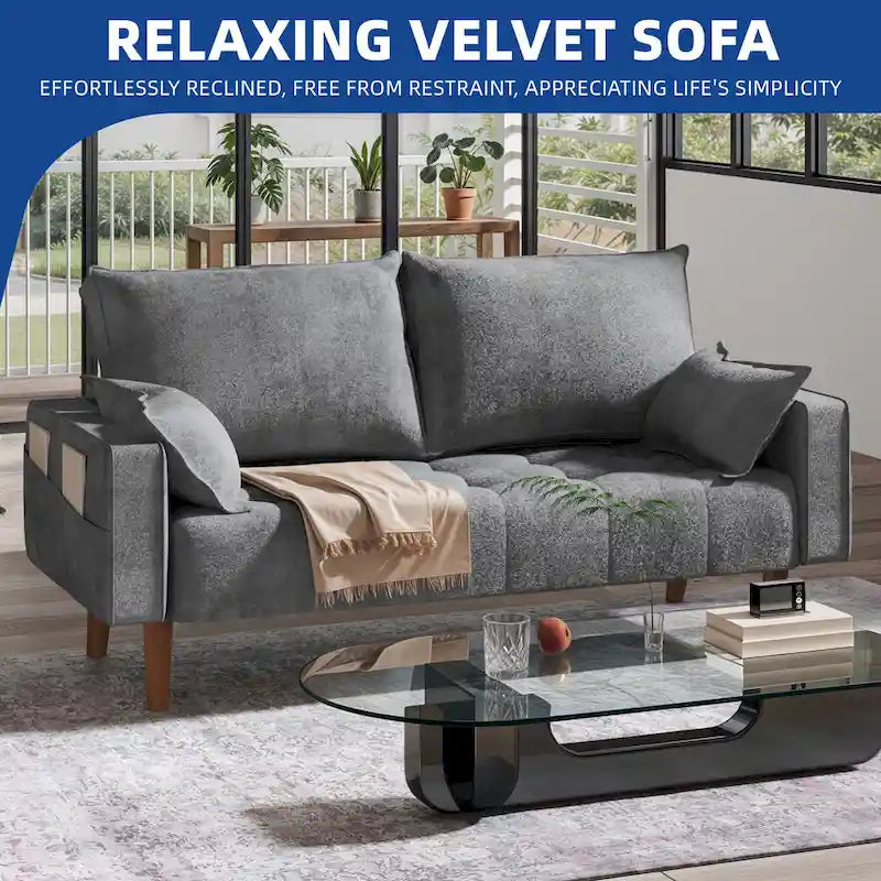 Moasis 56 Velvet Tufted Loveseat Sofa with Button Tufted Seat and Side Storage Pocket