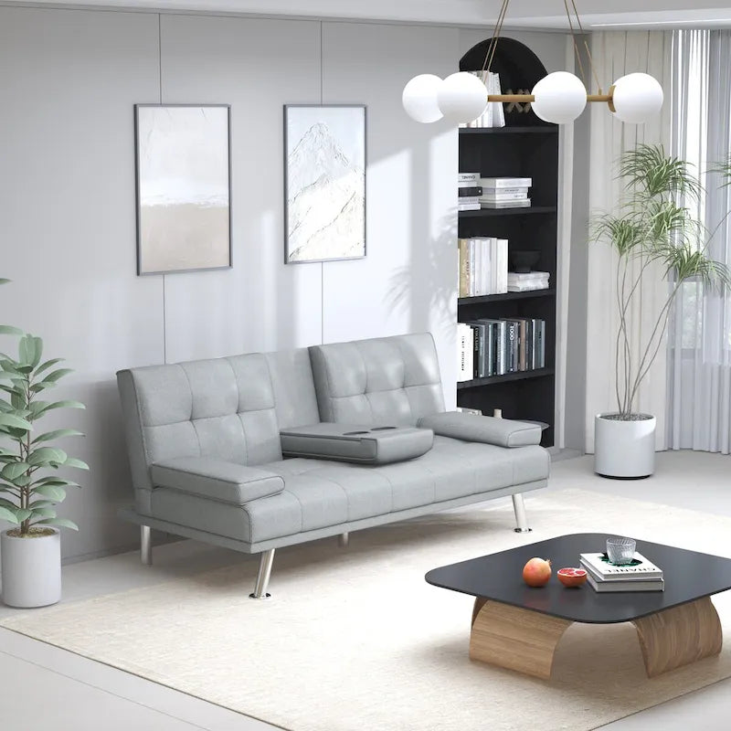 Funktionales Schlafsofa, Klappsofa, Klappbett, Leder