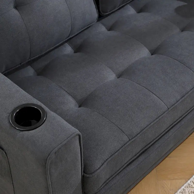 Canapé futon Oaks Aura rembourré avec couchage escamotable, canapé deux places capitonné pliable avec porte-gobelet, choix de couleurs