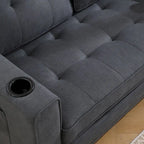 Canapé futon Oaks Aura rembourré avec couchage escamotable, canapé deux places capitonné pliable avec porte-gobelet, choix de couleurs