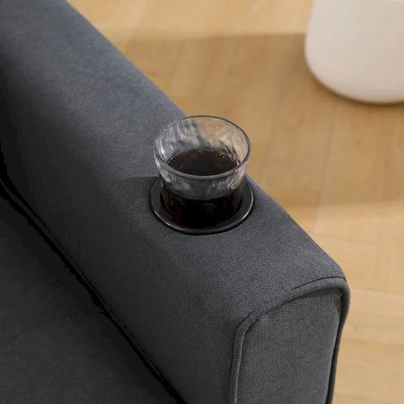 Canapé futon Oaks Aura rembourré avec couchage escamotable, canapé deux places capitonné pliable avec porte-gobelet, choix de couleurs
