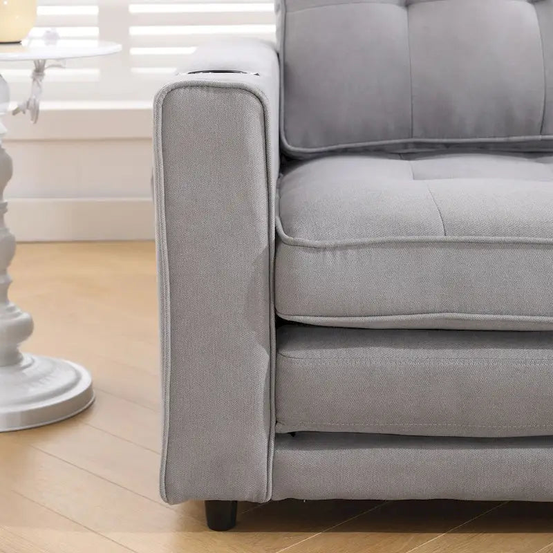 Canapé futon Oaks Aura rembourré avec couchage escamotable, canapé deux places capitonné pliable avec porte-gobelet, choix de couleurs