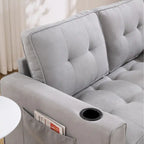 Canapé futon Oaks Aura rembourré avec couchage escamotable, canapé deux places capitonné pliable avec porte-gobelet, choix de couleurs