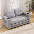 Canapé futon Oaks Aura rembourré avec couchage escamotable, canapé deux places capitonné pliable avec porte-gobelet, choix de couleurs