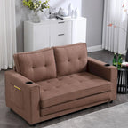 Canapé futon Oaks Aura rembourré avec couchage escamotable, canapé deux places capitonné pliable avec porte-gobelet, choix de couleurs