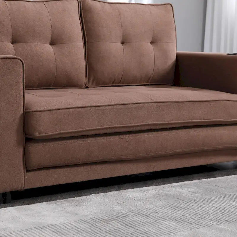 Canapé futon Oaks Aura rembourré avec couchage escamotable, canapé deux places capitonné pliable avec porte-gobelet, choix de couleurs