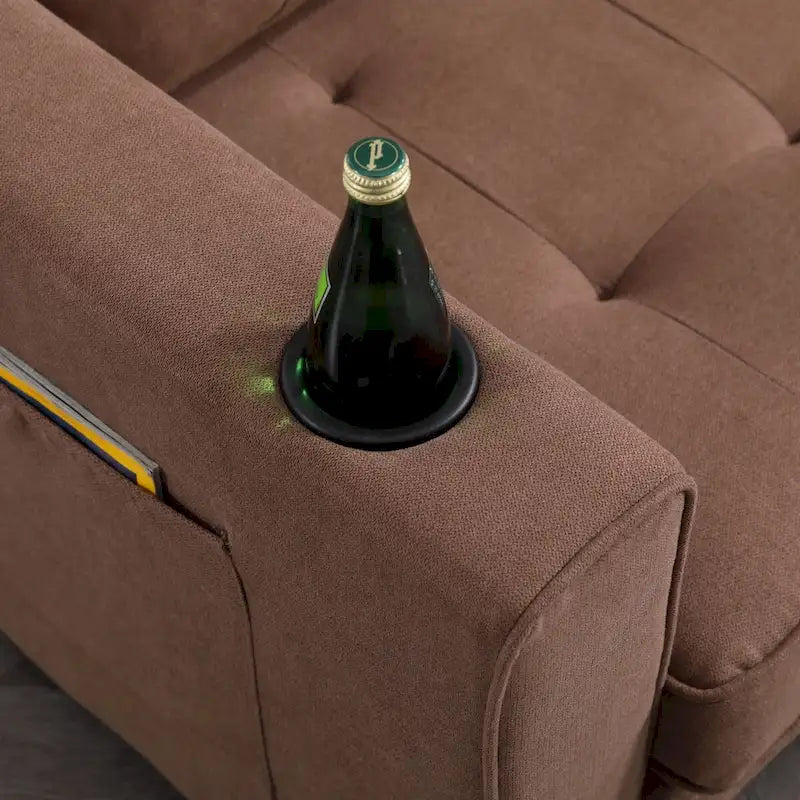 Canapé futon Oaks Aura rembourré avec couchage escamotable, canapé deux places capitonné pliable avec porte-gobelet, choix de couleurs